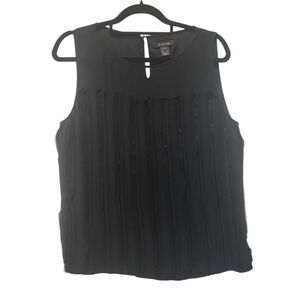 St. Johns 100% Silk Black Beaded Sleeveless Embellished Top Bedazzled Size 10